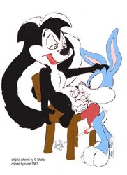 balls buster_bunny clothed clothing cum cum_in_mouth cum_inside lagomorph male male_only mammal oral pepe_le_pew sex smooth_fur tiny_toon_adventures warner_brothers