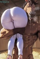 ai_generated anthro anthro_dominating_human anthro_on_human ass_focus beastiality equine evil_smile female holding horse horse_man horseman huge_ass human_female human_on_anthro lifting_shirt male marshalperv nico_robin one_piece pervmarshal shiny_skin zoophilia