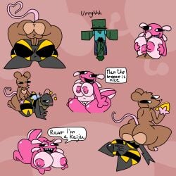 1girls 2boys amphibian anal axolotl bee bisexual booblgum_axolotl boogieworm42 breasts cheese dialogue eating facesitting femboy food gay hun_bee minecraft minecraft_mob naked naked_female rat rodent rubbish_rat titjob zombie_(minecraft)