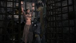 3d alien_boy alternate_costume arms_above_head arms_up boba_fett bondage captured captured_female captured_heroine chained chained_up chains clothed_male clothing dark_room dungeon front_view gamorrean gamorrean_guard green_skin grey_clothing hair handcuffs headgear helmet holding_whip horn human human_female human_male imminent_torture iron_bars jetpack jumpsuit light-skinned_female light_skin long_hair looking_at_another overweight overweight_male partially_clothed ponytail princess_leia_organa prison prison_cell prisoner return_of_the_jedi science_fiction sfm skirt slave slave_girl slave_leia slim_waist small_breasts socartos source_filmmaker star_wars topless topless_female trio vambraces whip worried worried_expression