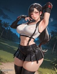 1girl ai-created ai_generated armpit armpit_focus ass ass_focus big_ass big_breasts big_nipples black_hair black_skirt black_thighhighs blushing breasts bubble_butt cleavage curvaceous curvy curvy_female curvy_figure earrings elbow elbow_gloves erect_nipples final_fantasy final_fantasy_vii fingerless fingerless_gloves fingers fishnets footwear from_side gloves hips huge_ass huge_breasts jewelry large_breasts legwear lips long_hair looking_at_viewer naughtyfeetai night night_time nighttime nipple_outline nipples palm_trees pantyhose pleated_skirt puffy_nipples red_eyes red_footwear seductive seductive_smile sexy skirt smile solo standing stirrup_legwear stockings suspenders sweating sweating_profusely tank tank_top thick_ass thick_thighs thighhighs thighs thin_waist tied tifa_lockhart toeless_legwear white_tank_top wide_hips