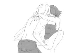 1boy 1girls arms_around_neck between_legs black_hair bottomless bottomless_female closed_eyes dante_(devil_may_cry) devil_may_cry female female_pubic_hair fingering fingering_partner fingering_pussy fingers fingers_in_pussy lady_(devil_may_cry) m_legs male nail_polish nails_painted painted_nails pubes pubic_hair pussy scar scar_on_face short_hair sommai topless topless_male vagina vaginal_masturbation vaginal_penetration white_hair wolf_cut