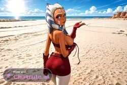 1girls ahsoka_tano ai_assisted ai_failure ai_generated bare_shoulders bashful beach bikini blue_eyes blue_sky blush blushing collarbone colorful contrast curvaceous curvy daytime detailed_face dramatic_lighting eyelashes facial_mark female female_only full_breasts highly_detailed hourglass_figure large_breasts long_hair looking_at_viewer loose_bikini motion_lines naked narrow_waist nipples orange_skin oversized_breasts parted_lips round_breasts sand sea short_girl shortstack shy soft_breasts soft_thighs solo spherical_breasts star_wars sun thick_thighs three_arms top_heavy white_hair