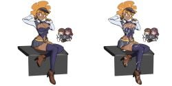 3girls big_breasts breasts cum cum_on_body cum_on_breasts cum_on_face dark-skinned_female dark_skin female little_witch_academia oksandio orange_hair thighs wangari_(little_witch_academia)