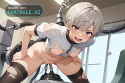 1girl ai_assisted ai_generated dominated facing_viewer forced_orgasm grey_eyes grey_hair high_quality highres legs_spread metal_gear metal_gear_solid mouth_open nipples petite_body ripped_clothes short_hair skinny small_breasts small_tits solo solo_female source_anime tiny_tits unable_to_move unable_to_resist young