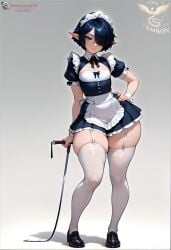 ai_generated ambiguous_gender balls black_hair boy dickgirl dressed elf elf_ears female femboy flat_chest futanari high_resolution ilfb intersex maid maid_headdress maid_uniform male medium_hair more_at_source original original_character otoko_no_ko simple_background solo standing testicles trap