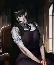 1girls artist_request black_hair black_lipstick breasts clothed clothed_female clothing fear_and_hunger fear_and_hunger:_termina female_only long_hair samarie_(fear_and_hunger) small_breasts solo solo_female thighs watermark
