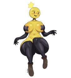 big_ass big_boobs big_breasts big_butt black_gloves choker collar floating junfreaky latex_clothing mario_(series) mario_and_luigi_(series) nipple_tape star starlow thick_thighs thighhighs tummy yellow_body yellow_skin