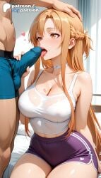 1boy 1girls 2026 ai_assisted ai_generated anime asuna_(sao) bj blowjob boobs braid breasts bulge bust cock dick erection erection_under_clothes fellatio hetero hi_res high_quality high_resolution highres long_hair oral oral_sex patreon patreon_username penis shorts skypassion stable_diffusion sucking sword_art_online sword_art_online:_alicization tattoo tits tongue watermark yuuki_asuna