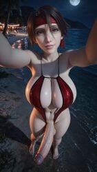 3d 3d_(artwork) beach big_breasts big_penis bikini erect_penis erection final_fantasy_vii final_fantasy_vii_remake futa_only futanari jessie_rasberry night night_sky stevencarson