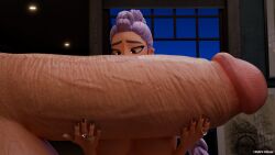 1girl 1girls ceraph_keilah holding_penis hyper_penis kpop_demon_hunters netflix rumi_(kpop_demon_hunters)