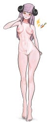1girls boobs chiotosaurio horns naked_female nipples nude_female orange_eyes original original_character pink_hair pink_nipples pointing_at_self pubic_hair solo_female