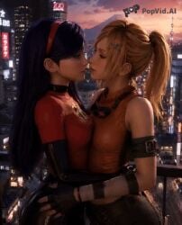 ai_generated animated breasts gif latex_bodysuit lesbian_couple lesbian_kiss the_incredibles violet_parr
