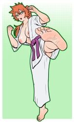 1girls 2026 areola areolae boku_no_hero_academia boobs breasts female green_eyes itsuka_kendou karate karate_gi mfuncen my_hero_academia orange-haired_female orange_hair tagme
