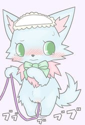 blush canine female japanese_text jewelpet jewelpet_(species) konzaburou mammal masturbation milky_(jewelpet) pussy pussy_juice sex_toy solo text vibrator