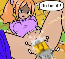 1girls 1other black_eyes blush bottle bottomless breasts clitoris covered_nipples dark_skin english_text female living_object long_hair lying medium_breasts motion_blur navel object_insertion on_floor open_mouth orange_hair pee peeing plastic_bottle ponytail purple_shirt pussy rhythm_heaven rhythm_heaven_groove scrunchie shaded_face shirt short_sleeves shorts shorts_around_one_leg smilingchaos solo speech_bubble spread_legs stomach_bulge vaginal vaginal_insertion vaginal_object_insertion