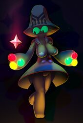 alien anthro beheeyem breasts clothing cute dress elpatrixf female green_eyes nintendo nipples pokemon pussy solo space standing star video_games