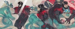 2025 anal_penetration anthro anthro_on_anthro anthro_penetrated anthro_penetrating anthro_penetrating_anthro areola barrier beard biceps big_areola big_nipples black_bodysuit black_clothing black_hair black_skinsuit blue_horn blush bodily_fluids bodysuit cangdi canid canine canis clothing deltoids dragon duo eye_roll facial_hair finger_claws fur gay gay_sex grey_body grey_fur hair hand_holding hi_res horn horn_jewelry horn_ring impregnation interspecies jewelry kd_gai kissing lactating licking_lips magunm male male/male male_impregnation male_lactation male_penetrated male_penetrating male_penetrating_male mammal mane multicolored_body multicolored_scales muscular muscular_anthro muscular_male mythological_creature mythological_scalie mythology nipple_fetish nipple_pinch nipple_play nipples open_mouth ovum pec_squeeze penetration pinch red_bodysuit red_clothing red_eyes red_skinsuit ring_(jewelry) scales scalie sex skinsuit sperm_cell spider-man_suit tail_mane tan_body tan_scales teal_body teal_scales tight_clothing two_tone_body two_tone_scales vein veiny_muscles white_body white_fur wolf yellow_eyes yellow_sclera