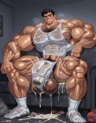 1boy abs ai-created ai_generated ai_slop armpit_hair big_nipples black_hair bulge cum gay hairy_chest hairy_male huge_balls huge_cock human hyper_penis hyper_testicles looking_at_viewer male male_focus male_only manly massive_arms muscles muscular muscular_legs muscular_male smile solo solo_focus sweat veiny_balls veiny_muscles veiny_penis