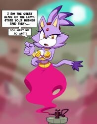 1girls blaze_the_cat breasts female genie genie_girl gold_jewelry monamania sega shirtless sonic_(series) sonic_the_hedgehog_(series) topless