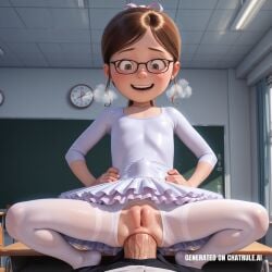 1boy 1girl ai_assisted ai_generated anal_sex athletic_leotard ballerina ballet ballet_slippers brown_eyes brown_hair classroom despicable_me front_view glasses hands_on_hips heavy_breathing high_quality huge_cock legs_spread leotard looking_at_viewer looking_down moaning no_panties pantyhose perfect_anatomy ponytail pov pussy realistic school_uniform skirt smiling solo_female standing stomach_bulge tutu white_leotard white_pantyhose