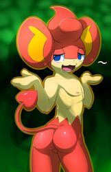 1boy anthro areola ass balls blue_eyes elpatrixf fur hair male male_only nintendo nipples nude open_mouth pansear pokemon red_fur red_hair solo standing tan_fur tongue video_games