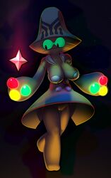 alien alien_girl anthro beheeyem breasts clothing cute dress elpatrixf female green_eyes nintendo nipples pokemon pussy solo space standing star video_games