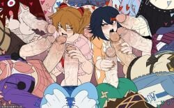 2girls 6+boys androgynous artist_name astolfo_(fate) astolfo_(sailor_paladin)_(fate) black_hair blue_eyes blush bridget_(guilty_gear) cedric_dewitt circle_formation crossdressing crossdressing_(mtf) crossover dated double_handjob fate/grand_order fate_(series) felix_argyle fellatio fire_emblem from_above genshin_impact glaring guilty_gear handjob heart hetero highres huge_penis jibaku_shounen_hanako-kun kill_la_kill komi-san_wa_komyushou_desu large_testicles licking licking_penis looking_at_another male_masturbation maria_holic masturbation matoi_ryuuko mitsuba_sousuke multicolored_hair multiple_boys multiple_girls neon_genesis_evangelion nintendo open_mouth oral osana_najimi_(komi-san_wa_komyushou_desu) pajamas penis precum re:zero_kara_hajimeru_isekai_seikatsu red_hair rosado_(fire_emblem) saliva shidou_mariya skirt souryuu_asuka_langley streaked_hair swept_bangs testicles tongue tongue_out trap tsundere twintails venti_(genshin_impact)