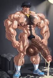 1boy abs ai-created ai_generated ai_slop armpit_hair big_nipples black_hair cum gay hairy_chest hairy_male huge_balls huge_cock human hyper_penis hyper_testicles looking_at_viewer male male_focus male_only massive_arms muscles muscular muscular_legs muscular_male smile solo solo_focus sweat veiny_balls veiny_muscles veiny_penis