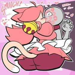 anon ass cat_ears cat_tail female kiss kissing male mew_mew_(undertale) pink_hair smooch smooch_(sound_effect) undertale_(series)