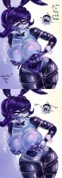 1boy 1girls big_boobs big_breasts blush boobs breasts bunny_ears holding_breasts huge_boobs huge_breasts lanovata001 male/female murder_drones n_(murder_drones) purple_breasts purple_eyes purple_hair straight teasing thick_thighs thighs uzi_(murder_drones) white_background