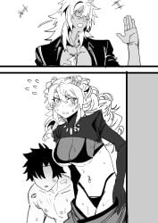 1girls 2boys almost_caught big_breasts bikini bite_mark black_and_white blush_lines cheating cheating_(relationship) cheating_female cheating_wife clueless_cuck cuckold fate/grand_order fate_(series) female fujimaru_ritsuka_(male) implied_after_sex infidelity kriemhild_(fate) kriemhild_(swimsuit_rider)_(fate) kriemhild_(swimsuit_rider)_(first_ascension)_(fate) lipstick_mark male monochrome navel navel_piercing netorare ntr putting_clothes_on siegfried_(fate) sleeve_gloves sweat sweatdrop swimsuit unaware_cuckold unfaithful wtlong_han