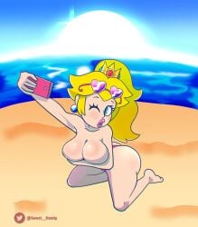 1girls female female_only mario_(series) monamania nintendo princess_peach shirtless super_mario_bros. topless