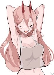 1girl 1girls akisas99 alternate_body_type alternate_breast_size alternate_breast_size_(smaller) alternative_breast_size anime anime_character arm_behind_head arms_behind_head background blank_background chainsaw_man crosshair_pupils demon devil eye-level_view eye_closed fanart female_protagonist from_front front_view hand_behind_head hands_behind_head horn horns inaccurate_proportions incorrect_body_type main_character manga_character mappa monotone_background one-eye_closed one_color_background one_eye_closed one_eye_open open_mouth parted_lips pink-haired_female pink_eyebrows pink_hair pink_hair_female plain_background power_(chainsaw_man) protagonist red_horn red_horns shonen_jump shounen_protagonist shueisha solid_color_background tank_top tongue top_view topwear upper_teeth weekly_shonen_jump white_background white_tank_top white_topwear yellow-eyed_female yellow_eyes