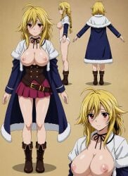 1girl 1girls ahoge ai_generated areolae belt blonde_hair blush boots braid breasts breasts_out clothing coat corset dhampir female female_only high_school_dxd krea_ai large_breasts light-skinned_female long_hair looking_at_viewer multiple_views nipples non-web_source open_clothes panties pleated_skirt png red_eyes reference_sheet shirt skirt topless underwear valerie_tepes vampire vampire_girl
