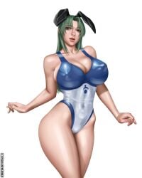 1girls 2024 bible_black bible_black_night_of_the_walpulgiss bible_black_only big_breasts blue_eyes bunny_ears bunny_ears_headband cleavage female female_only green_hair hi_res ito_mika large_breasts light-skinned_female light_skin long_hair looking_at_viewer shiny_skin sideboob simple_background solo swimsuit thick_thighs very_high_resolution white_background wide_hips yam_art