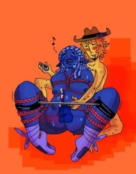 2026 alternate_version_at_source ballerina_shoes bdsm_gear blue_(deltarune) blush boyfriends canon_couple chubby chubby_male couple_(romantic) cowboy_hat deltarune deltarune_chapter_5 digital_art gay gay_couple gay_male hairy_male interracial interracial_yaoi legs_apart legs_held_open lovers male male/male male_only moaning shibari sweating sweaty sweaty_body teasing toony toony_face vibrator yaoi yellow_(deltarune)