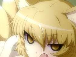 animal_ears blonde_hair cum facial female fox_tail looking_at_viewer monster_girl penis ran_yakumo shirosato tail touhou yellow_eyes