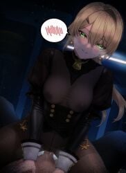 1boy 1girls alternate_version_at_source alternate_version_available art_undertaker blonde_hair blush bodystocking breasts clothed_female_nude_male clothing cowgirl_position female girls'_frontline girls'_frontline_2:_exilium glowing_eyes green_eyes heavy_breathing long_hair looking_at_viewer male medium_breasts nipples nipples_visible_through_clothing penis pov sex sextans_(girls'_frontline_2) smile spoken_blush steam steaming_body straddling sweat sweatdrop uncensored vaginal vaginal_penetration vaginal_sex variant_set
