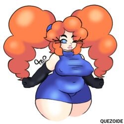 alternate_version_available big_breasts blue_dress blue_eyes breasts chubby chubby_female clothed clothing curly_hair curvy female female_only gloves jess_(peachypop34) orange_hair quezoide redhead redhead_female shiny_skin thick thick_thighs thighhighs thighs twintails voluptuous voluptuous_female white_skin