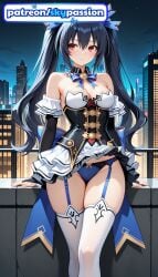 1girls 2026 ai_assisted ai_generated anime black_hair boobs breasts building bust choujigen_game_neptune city city_lights cityscape garter_straps hi_res high_quality high_resolution highres hyperdimension_neptunia long_hair neptune_(series) neptunia_(series) night noire noire_(neptunia) patreon patreon_username red_eyes skypassion solo stable_diffusion thighhighs tits watermark