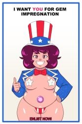1girls american_flag_bikini american_flag_bikini_bottom bikini cartoon_network chubby chubby_female gem_hybrid genderswap genderswap_(mtf) hat i_want_you impregnation_request jacket looking_at_viewer nora_quartz_universe nora_universe pasties pink_eyes pink_hair poster rule_63 samson_00 star_pasties steven_quartz_universe steven_universe top_hat uncle_sam_(cosplay)