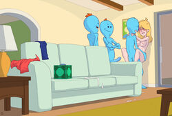 1girls 3boys alien balls being_watched beth_smith big_breasts blonde_hair blush breasts closed_eyes cum erection female hair human kotaotake male mammal messy milf mother mr_meeseeks multiple_boys nipples nude parent penetration penis rick_and_morty sex stand_and_carry_position standing straight voyeur