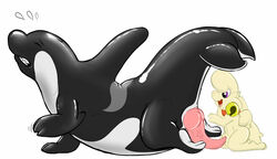 anthro bell cetacean closed_eyes collar erection lagomorph larger_male male mammal marine onigrift onigrift_(character) orca penis simple_background size_difference smaller_male whale yaoi