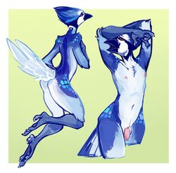 2015 avian bird blue_feathers blue_jay feathers male male_only nude penis salkitten solo