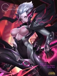 bodysuit breasts breasts_cutout citemer cyborg female fiora_laurent grey_hair league_of_legends looking_at_viewer power_armor project_fiora project_series solo