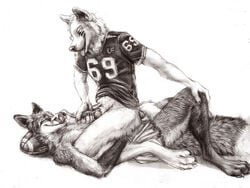 2015 animal_genitalia anthro bottomless canine_penis claws closed_eyes clothed clothing cum cum_on_face cum_string duo erection football half-dressed jersey kenket licking licking_cum licking_lips lying male masturbation on_back on_top open_mouth pawpads paws penis penis_tip simple_background sketch skirt smile tongue tongue_out topless white_background yaoi