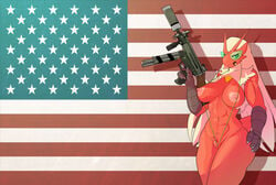 1girls 2016 abs american_flag anthro anthrofied areola areolae ass avian beak big_breasts bikini bird blaziken blonde_hair blue_eyes breasts cigar clothing erect_nipples eyelashes eyewear female female_only firearm flag glasses gun hair hand_on_hip holding_object holding_weapon looking_at_viewer lysergide mouth_hold mp5k muscular muscular_female nintendo nipple_slip nipples pokemon pokemon_(species) pokemon_rse pokemorph pussy ranged_weapon red_background red_feathers simple_background sling_bikini smoking solo standing string_bikini submachine_gun suppressor swimsuit tail video_games weapon wide_hips