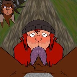 anthro blowjob blush brown_fur dickgirl dickgirl/male femboy first_time furry genderfluid heart_eyes red_fur saliva_on_penis shocked_expression slendytubbies slendytubbies_oc surprised_expression teletubbies tentacle tentadick trans_woman_(lore)