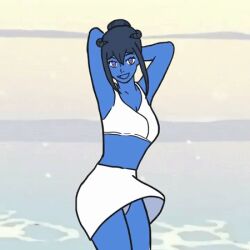 animated arms_behind_head beach blue_skin critical_role critical_role:_the_mighty_nein crop_top cute dancing dungeons_and_dragons female gif horns jester_lavorre me!me!me!_dance morbidnumbskull pink_eyes sketch solo solo_female solo_focus swaying_hips swimwear tiefling tiefling_girl upskirt white_panties zero_two_dance